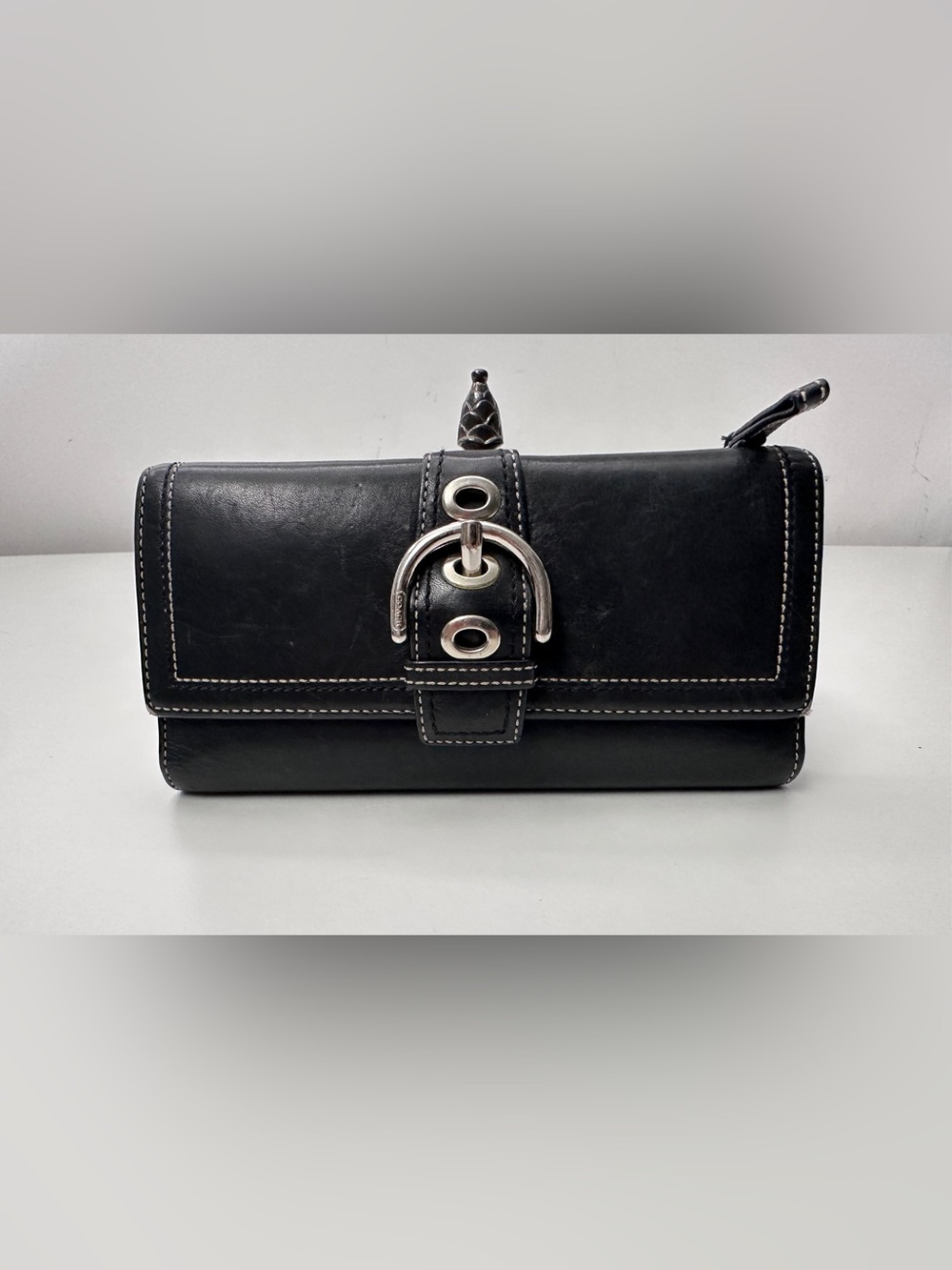 Coach Soho Black Leather Buckle Wallet Clutch Y2K Silver Hardware